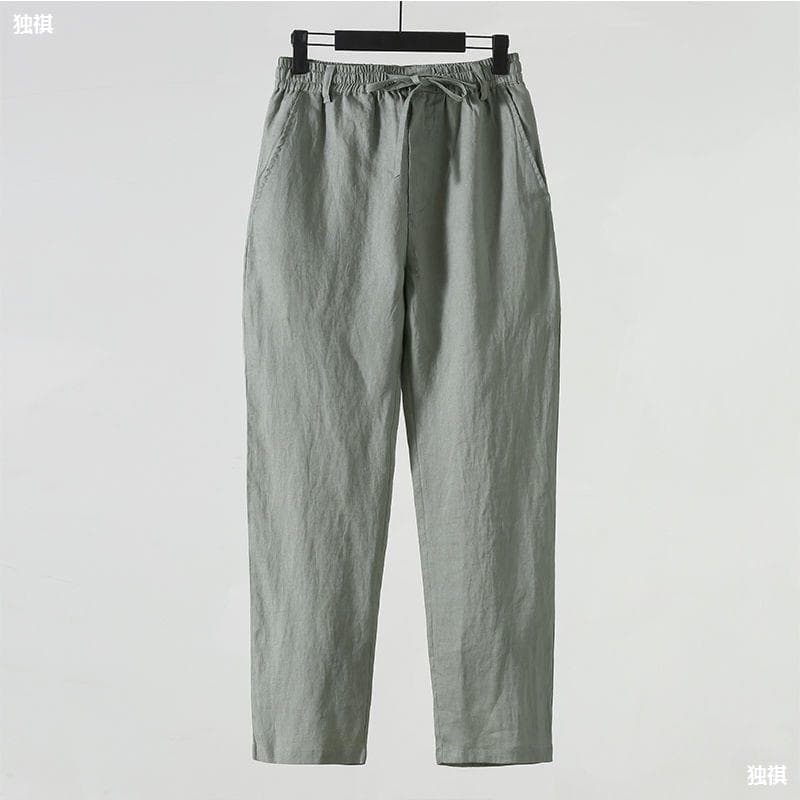 Pure Color Linen Men's Casual Pants Loose Cotton Linen Men's Spring Summer Straight Leg Linen Trousers Linen Material Pants