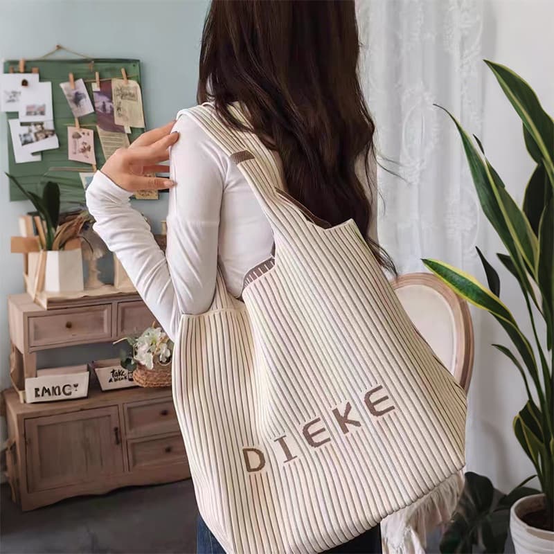 Classic Large Capacity Canvas Bag Korean Style Trendy Versatile Letter Print Single Shoulder Bag Women's Tote Bag Stripe Bag