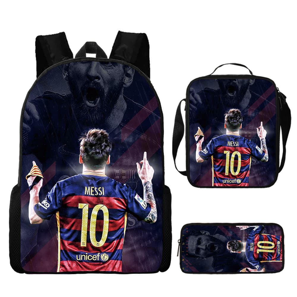 Football Star Messi Printed Backpack Three-piece Set Children's School Bags Cartoon Double-shoulder Bag For Primary Students