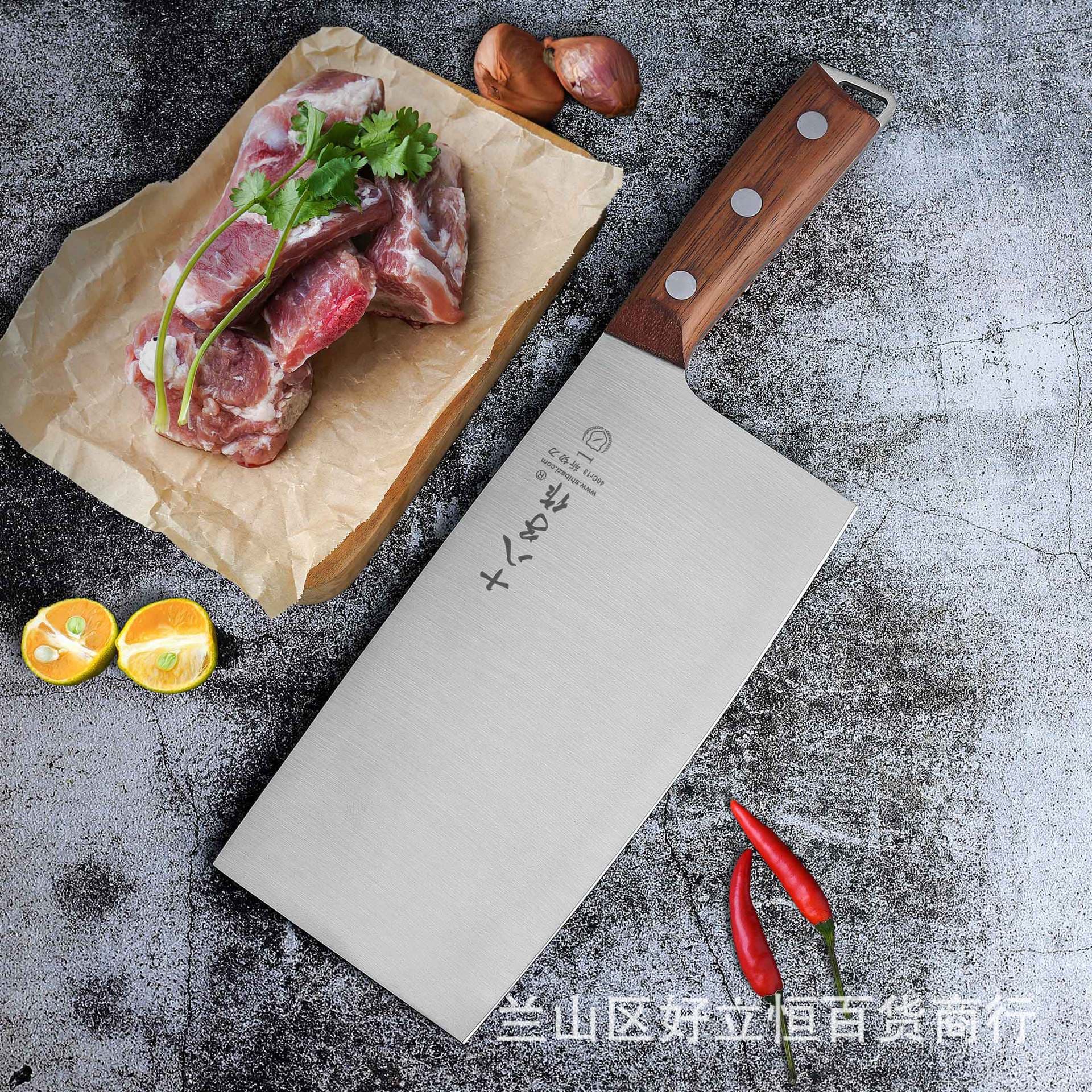 Yangjiang Shibazi Kitchen Knife Household Stainless Steel Chopping Knife Chef Special Vegetable Slicing Knife Bone Chopping Knife Kitchen