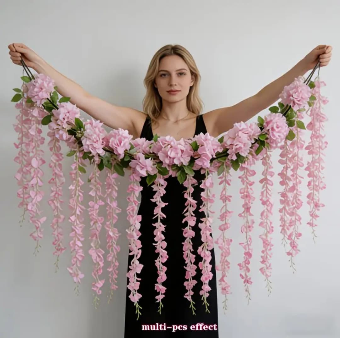 Factory Direct Artificial Wisteria Flowers for Living Room Garden Decoration Plastic Vine Green Leaves Wisteria