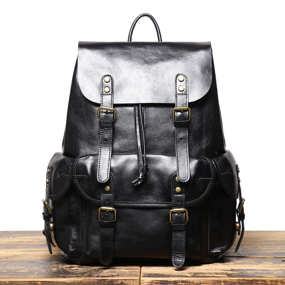 European and American Retro Genuine Leather Men's Top Layer Cowhide Backpack Large Capacity Laptop Backpack for Business Travel Drawstring Backpack