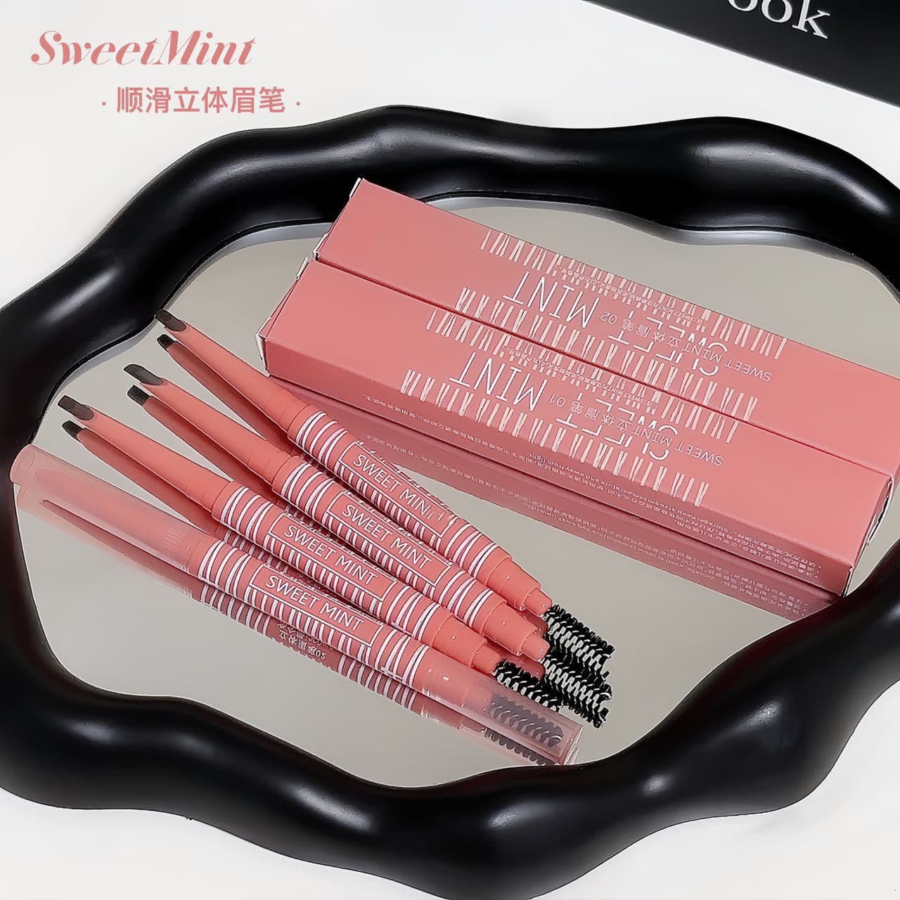 Sweetmint 3D Eyebrow Pencil Natural Smooth Hair-Like Wild Brows Long-Lasting Smudge-Proof Dual-Ended Eyebrow Pencil with Brush