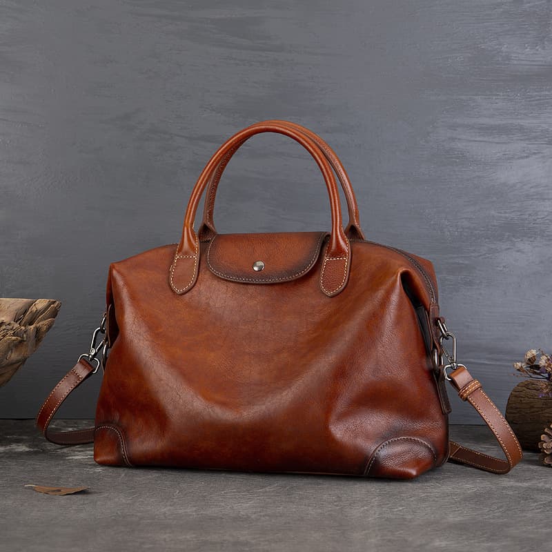 New European and American Retro Genuine Leather Women's Bag Large Capacity Tote Bag Minimalist Commuter Handbag Crossbody Large Bag Cross-border Exclusive