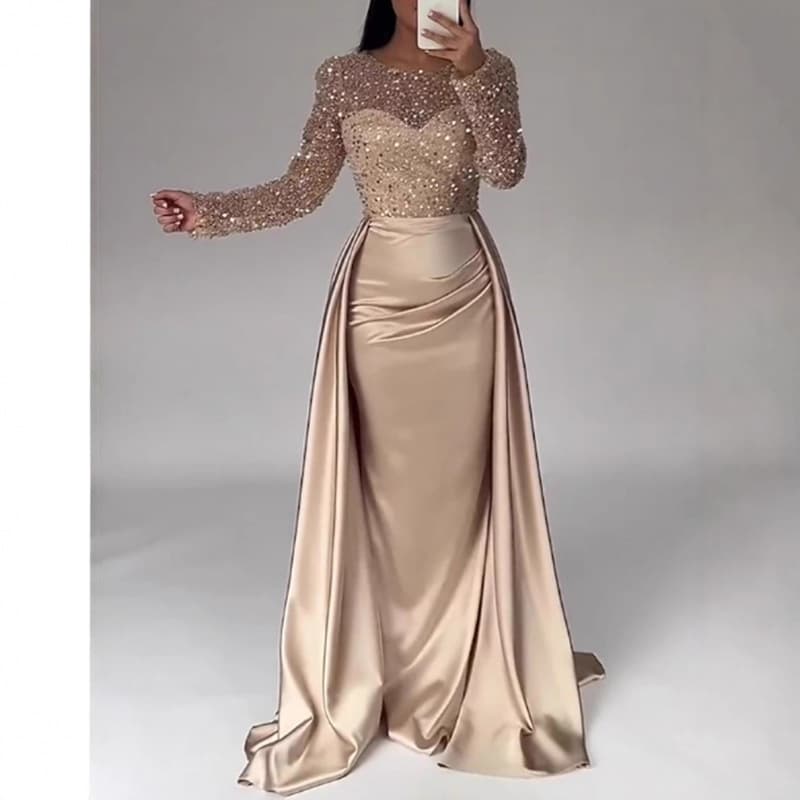 2026 European and American Cross-Border Women's Banquet Long Sleeve Elegant Socialite Annual Meeting Host Queen Presence Sequin Evening Dress
