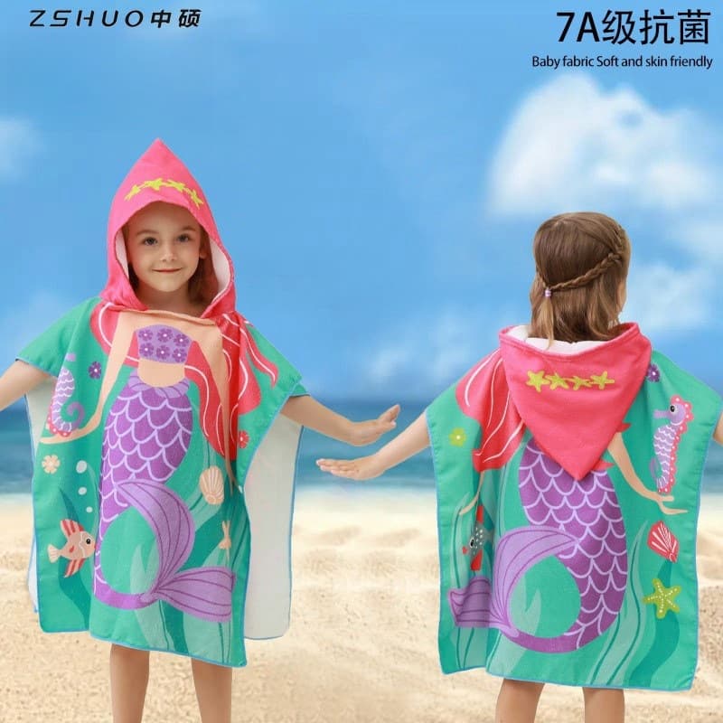 Children's Soft Quick-Dry Microfiber Bath Towel Cape Robe Cartoon Print Hooded Beach Towel Moon Good Brand