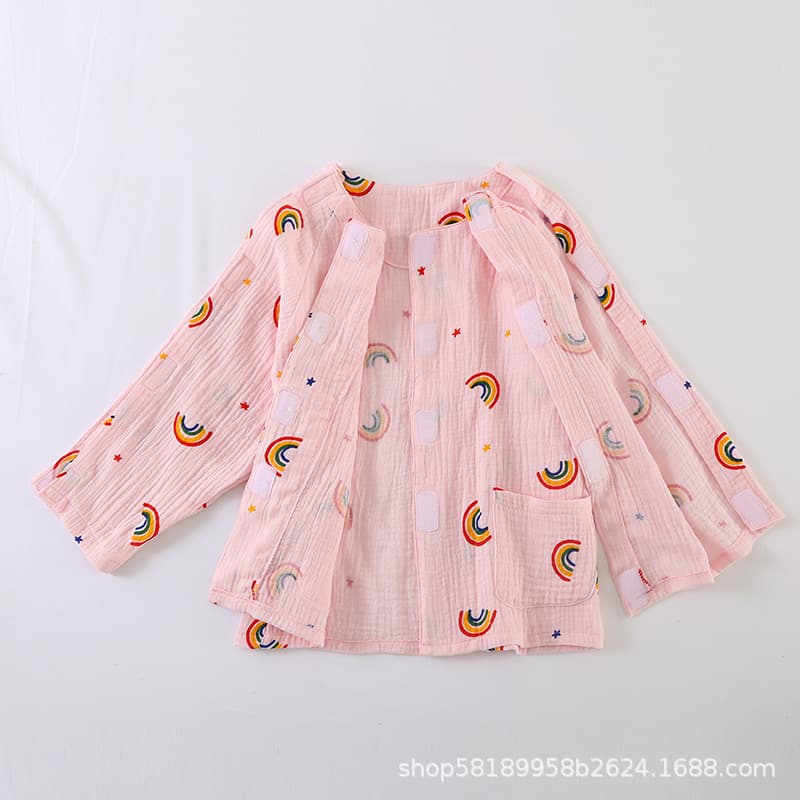 Spring and autumn fracture children's one-piece nursing gown, top made of breathable gauze, easy to put on and take off, easy to wash, bed rest