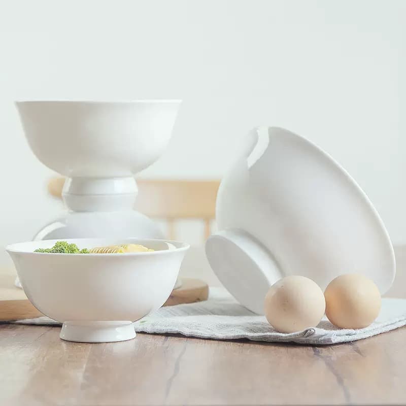 Jingdezhen pure white bone china rice bowl, ceramic tableware, household soup bowl, noodle bowl, rice bowl, tall soup bowl