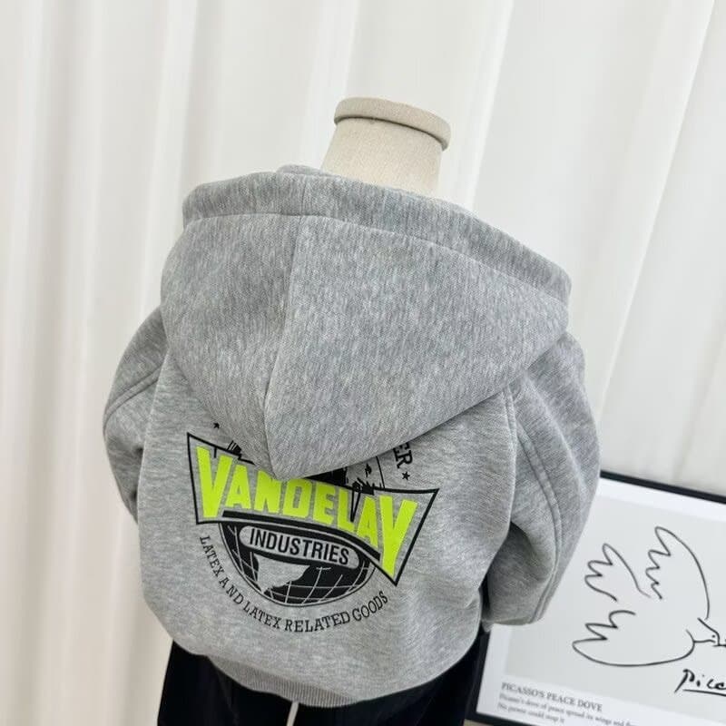 Boys spring hooded jacket 2024 new children's casual sports hooded sweatshirt boys spring and autumn zipper cardigan