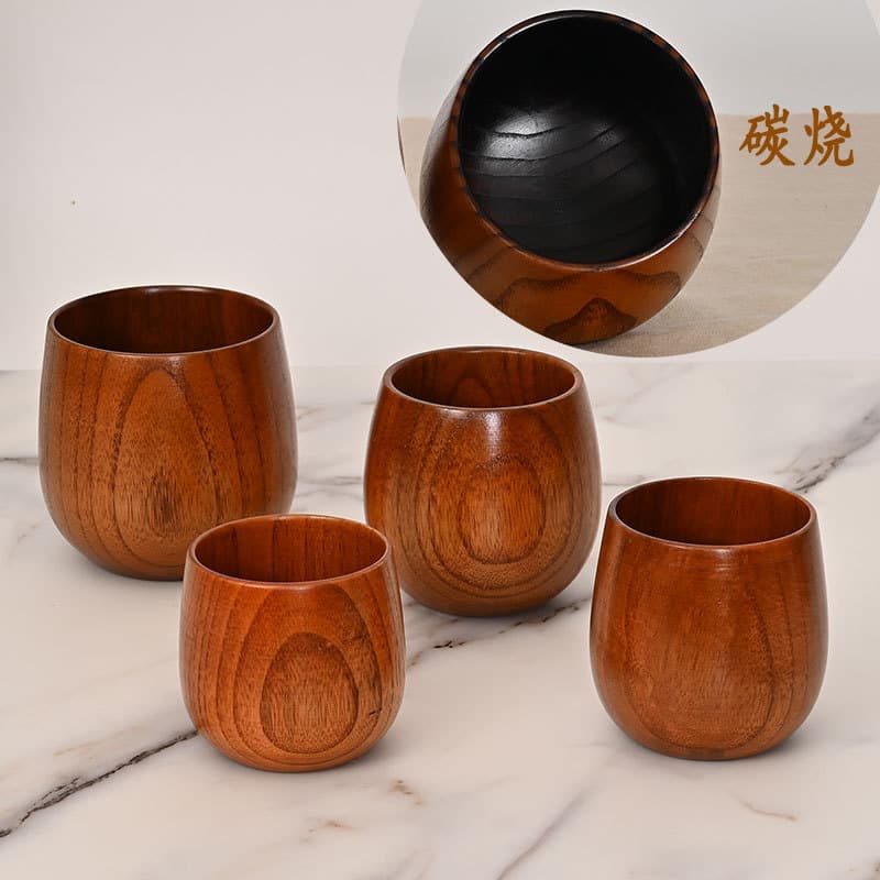 Eco-friendly Solid Wood Tea Cup - Carbonized Belly-shaped Creative Whiskey Glass, Universal Wooden Cup - Negotiable for Large Orders