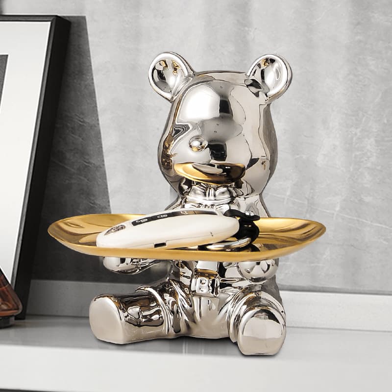 Violent Bear Key Storage Tray Ceramic Entrance Hall Decorative Item Money Box Light Luxury Living Room Decoration Plate