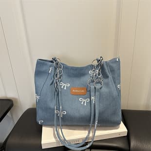 New Denim Canvas Women's Bow Sweet 2026 Casual Fashion Large Capacity Underarm Tote Single Shoulder Bag