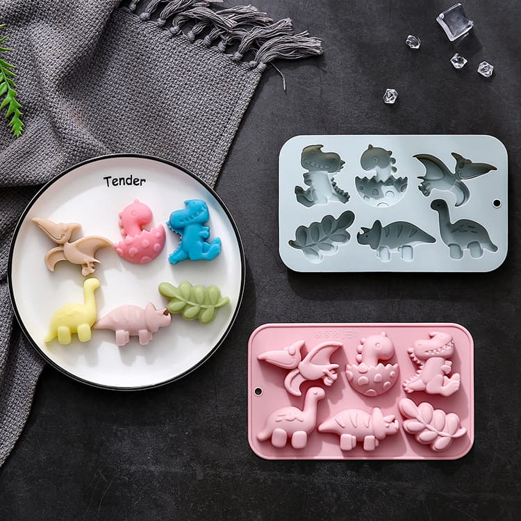 In Stock 6-Cavity Dinosaur Leaf Shape Silicone Mold for Handmade Soap, Gummy Candy, Chocolate, Ice Cube Tray, Cake Mold