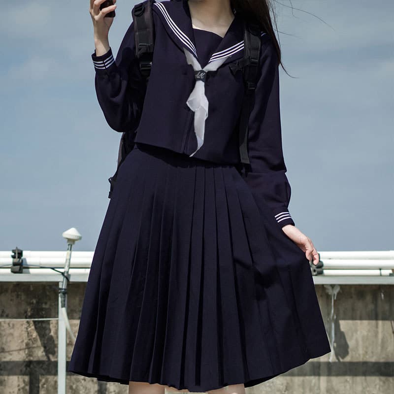 Navy Three-Piece Basic Japanese Sailor School Uniform Authentic Intermediate Uniform Summer Uniform Delinquent Girl Long Skirt Short Skirt