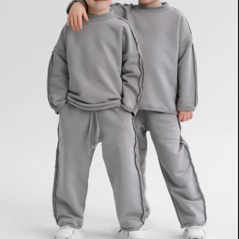 Kids Solid Color Set 2026 Fall Winter New Boys Girls Fashion Simple Versatile Sweatshirt Sweatpants Korean Style Two-Piece Set
