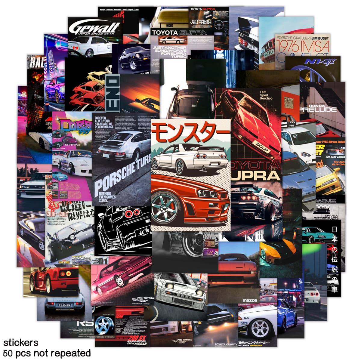 50pcs Car JDM Posters Sports Car Cool Trendy Stickers Luggage Motorcycle Notebook Waterproof Decals