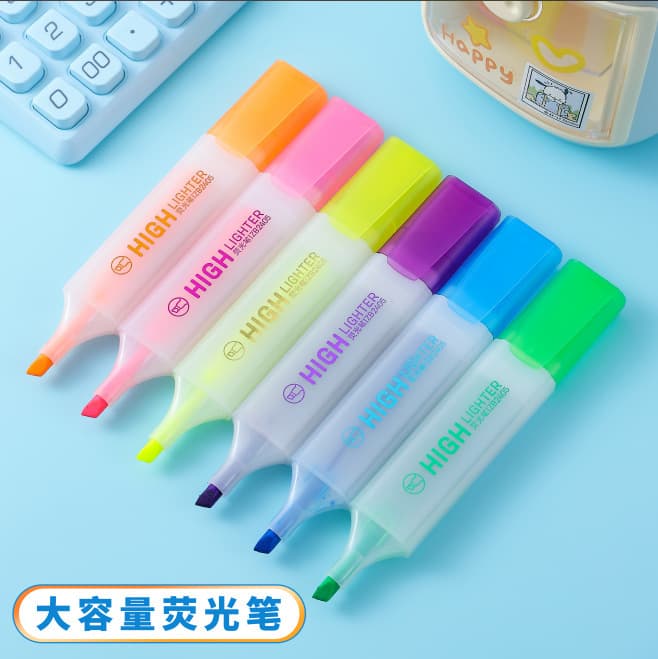 6-Color Highlighter Set, Journal Pens, Meeting Highlight Markers, Student and Children's Doodle and Drawing Highlighters