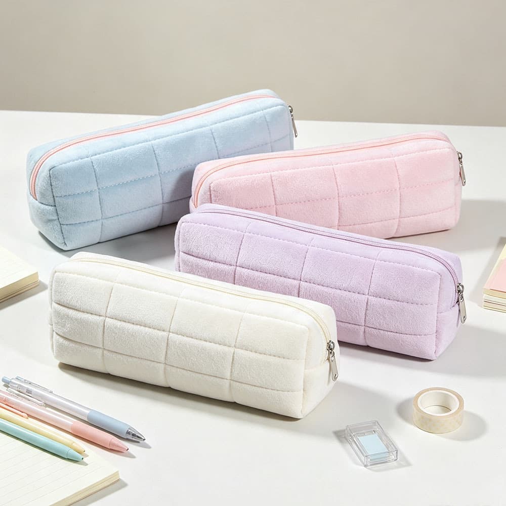 Stress-Relief Pillow Bag Small Makeup Bag Plaid High-Appearance Large-Capacity Student Stationery Pencil Case Makeup Brush Storage Bag