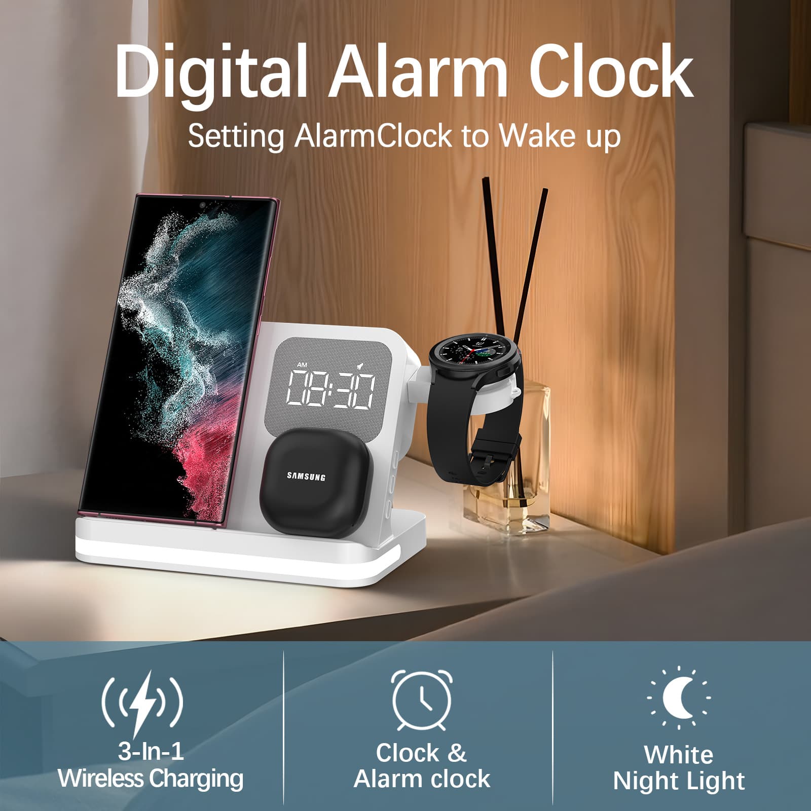 Vineddx Three-in-One Wireless Charger Compatible with Huawei Apple Samsung Phone Earphones Watch Fast Charging Adapter Dock