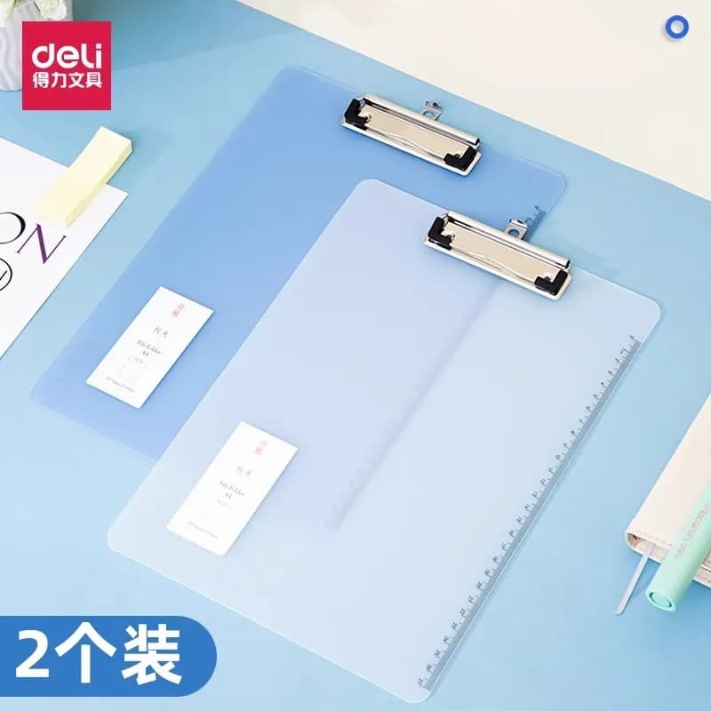 Deli 72605 board clip A4 transparent plastic board clip with scale clip paper folder office stationery student supplies