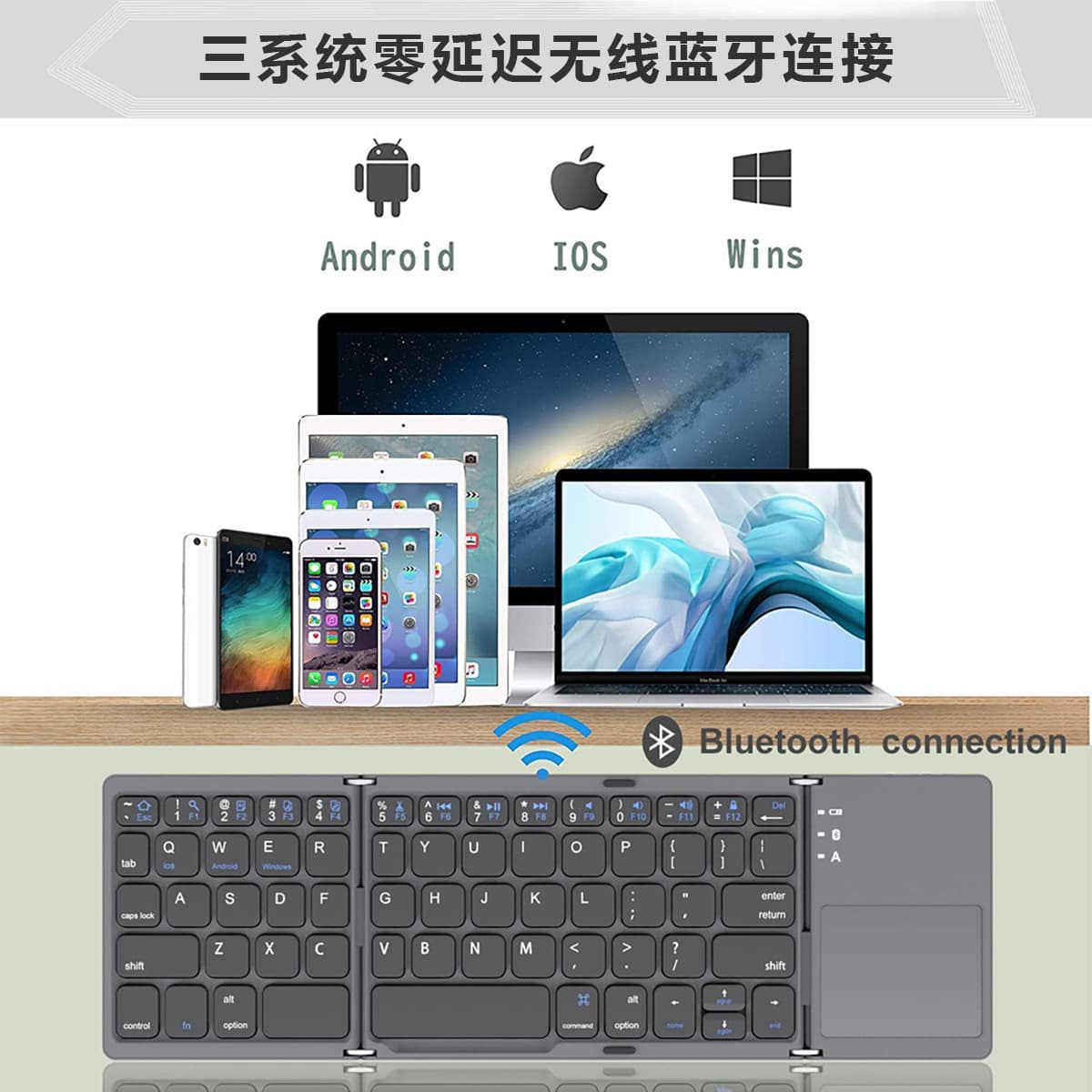Factory Direct Tri-Fold Wireless Bluetooth Keyboard with Touchpad for iPad and Phone, Portable Mobile Office Keyboard