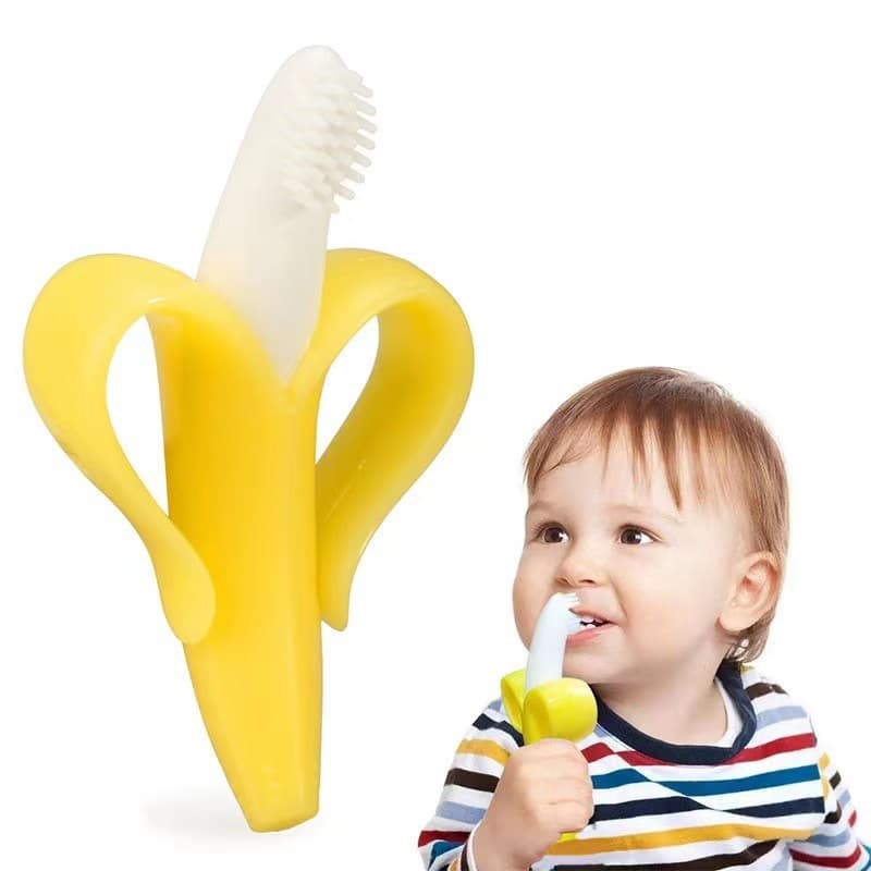Baby Teether Silicone Chewing Toy Newborn Banana Toothbrush Infant Food-Grade Silicone Boilable Toy