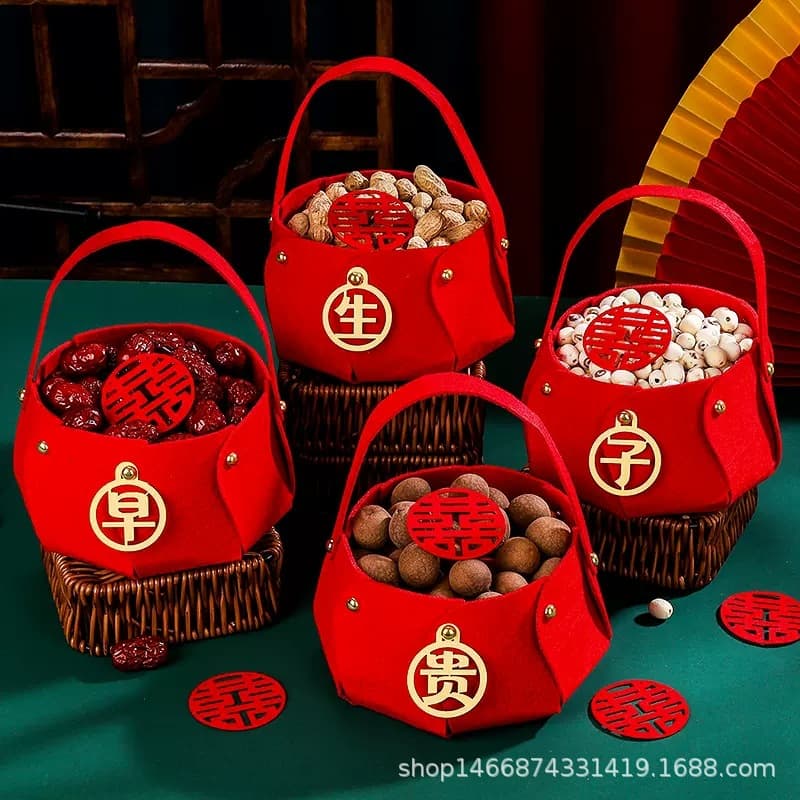 Early Birth of a Noble Son Hand Basket Wedding Gift Bed Pressing Dried Fruit Decoration Mold Wedding Room Arrangement Wedding Supplies Wedding Set