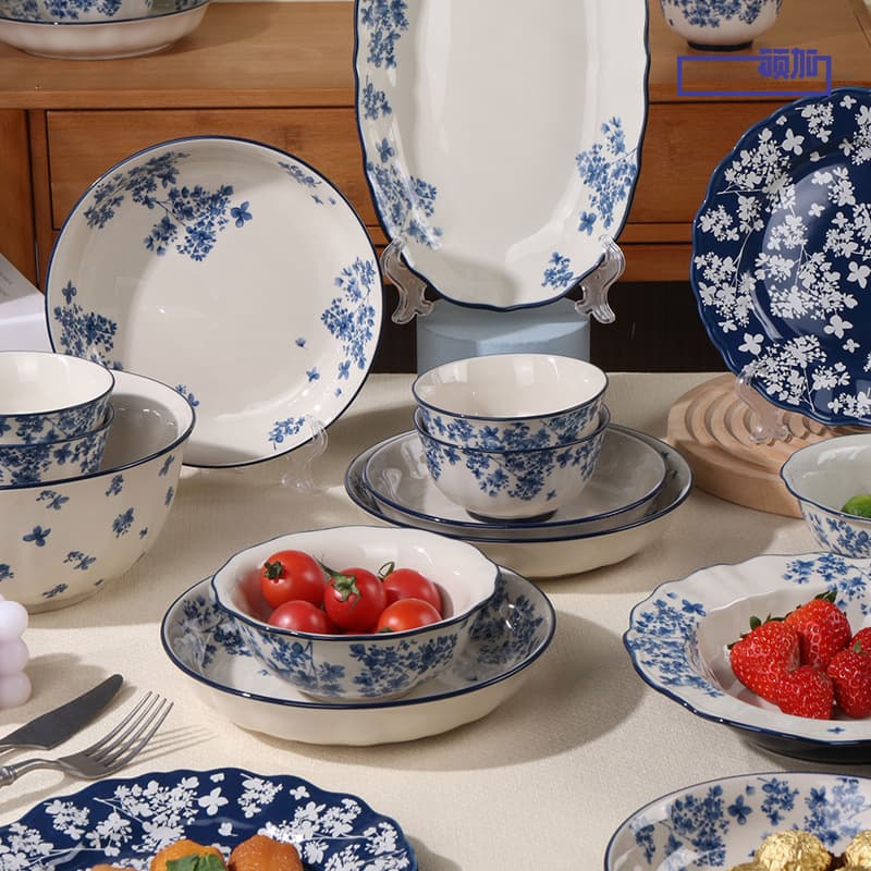Shunxiang [Jialan] Ceramic Bowl, English Retro Bowl and Dish Set, Household Tableware Plate, In-Glaze Color Soup Bowl and Rice Plate