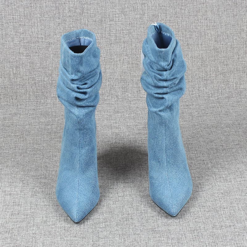New Summer New Style Pointed Toe High Heel Ankle Boots, Women's Stiletto Heel Cowboy Boots, Pleated New Mid-Calf Boots, Stacked Tube for Men