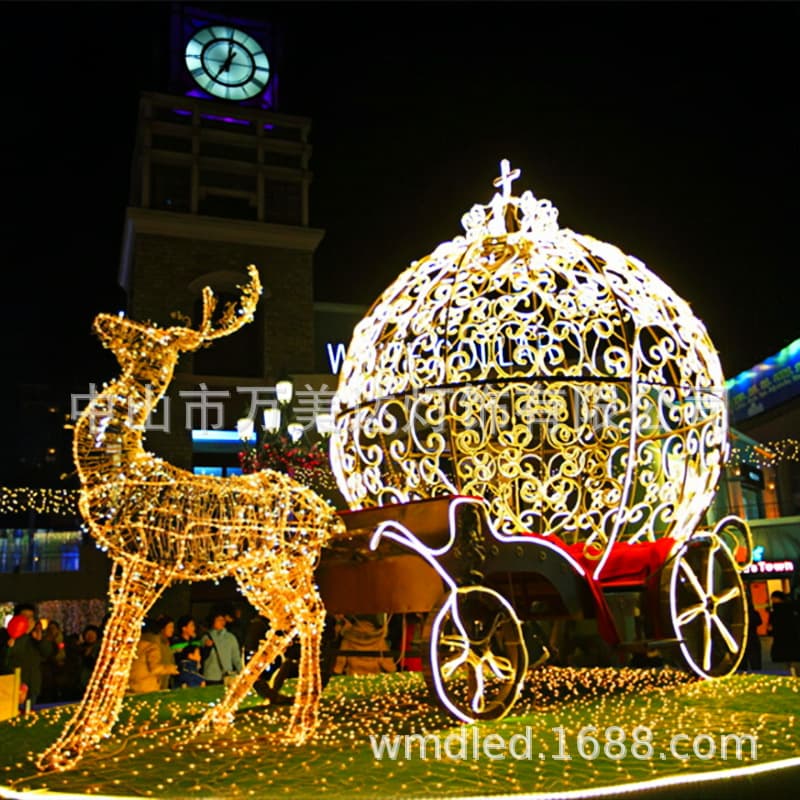 LED Christmas Deer Cart, Internet-Famous Outdoor Deer Lights, Holiday Outdoor Decoration Landscape Elk Glowing Shape Light