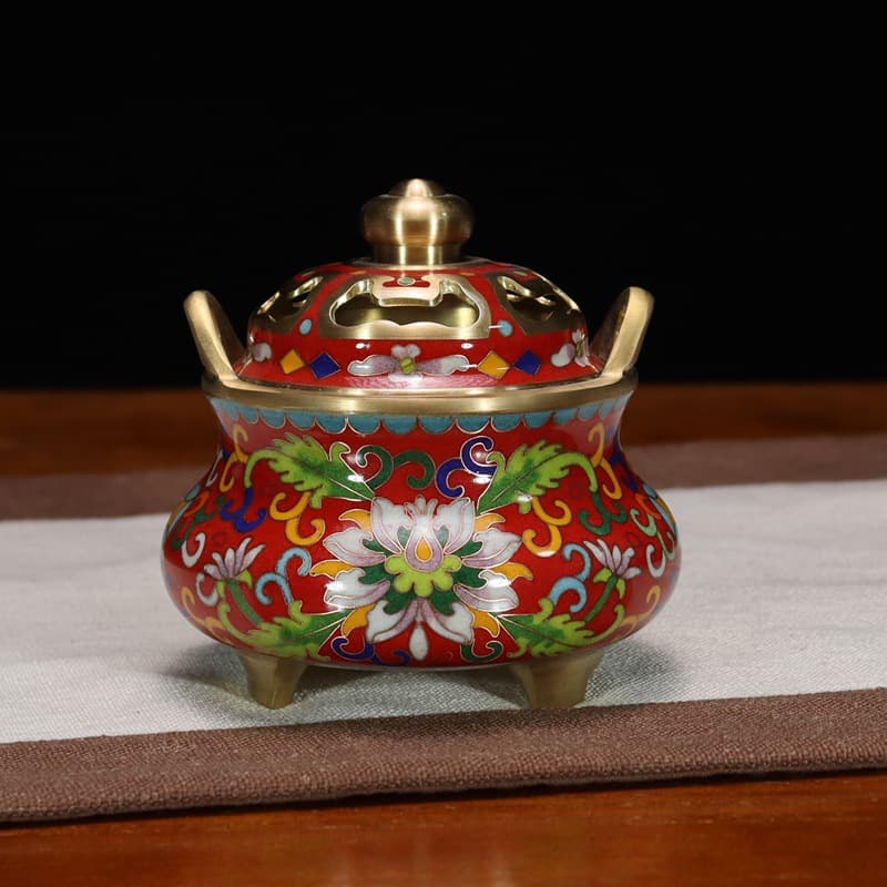 Wholesale Cloisonne Incense Burner Buddhist Ritual Tool Traditional Copper Wire Inlay Low-Temperature Enamel Antique Ruyi Censer