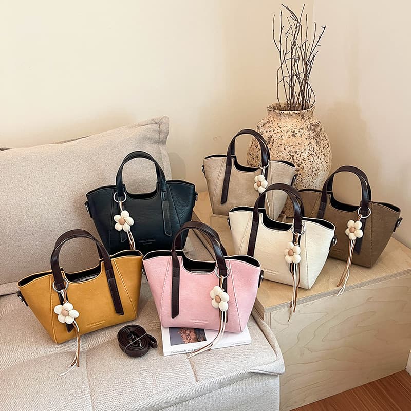 Vintage Lychee Grain Handled Basket Bag Women's Commuter Shoulder Crossbody Bucket Bag 2026 Spring/Summer