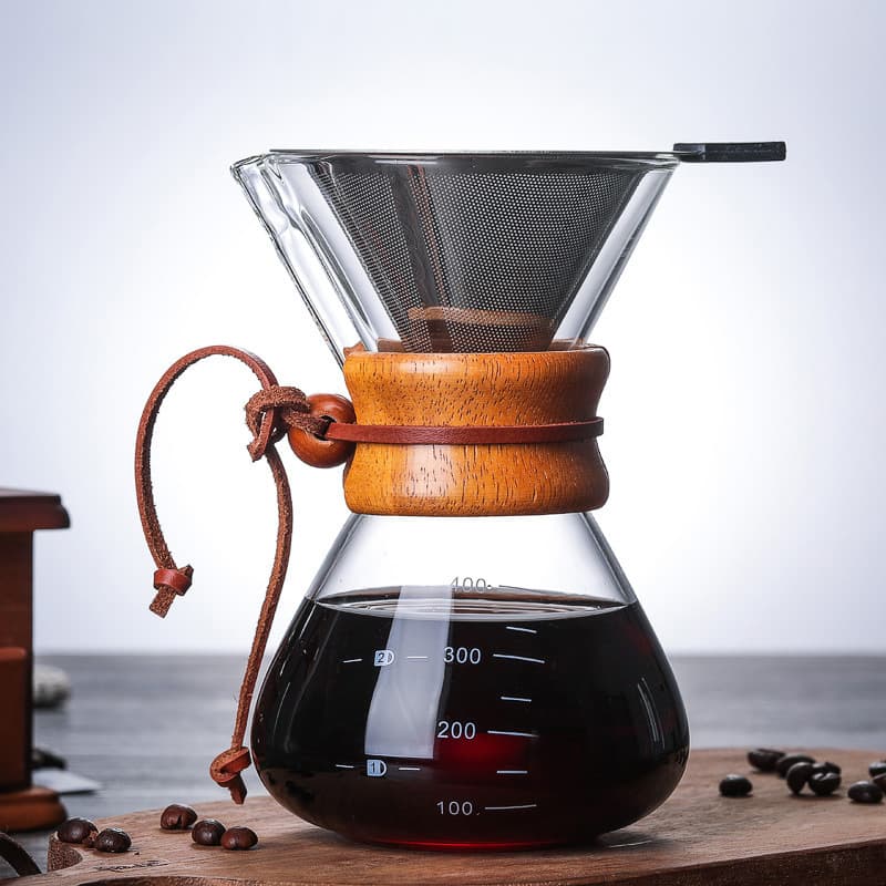 Heat-resistant Glass Coffee Carafe Coffee Sharing Pot Wooden Handle Pour-over Kettle High Borosilicate Glass Kettle Anti-scald Wooden Handle Kettle