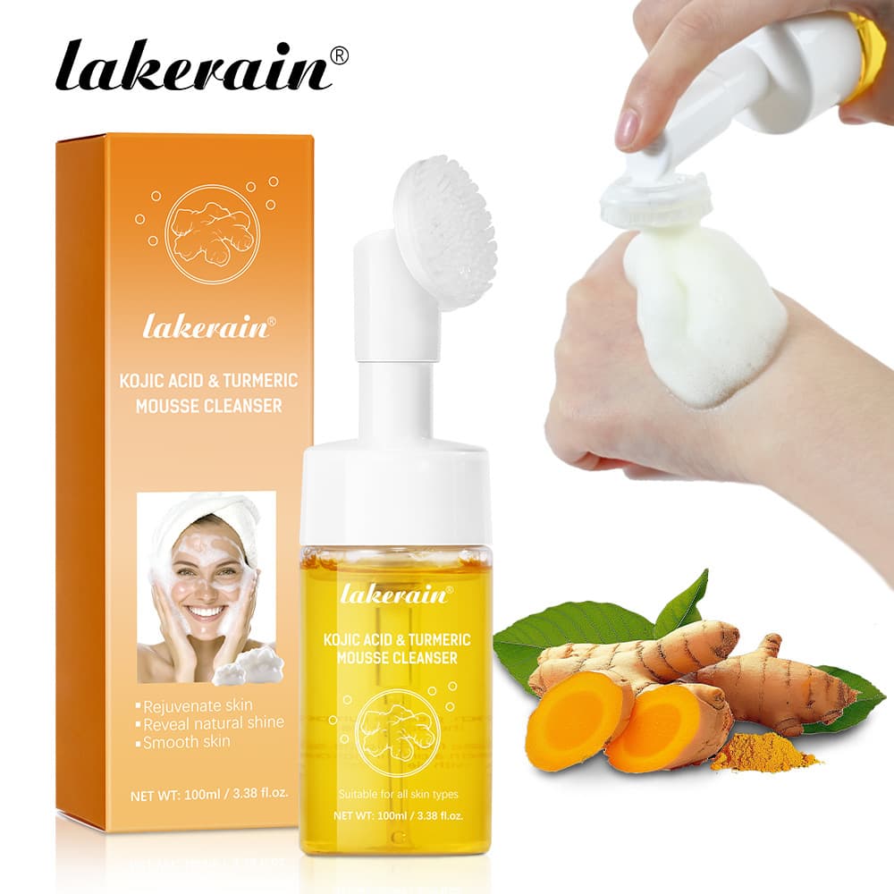Lakerain Kojic Acid Turmeric Cleansing Mousse 100ml Gentle Cleansing Facial Foam Export Turmeric Face Wash