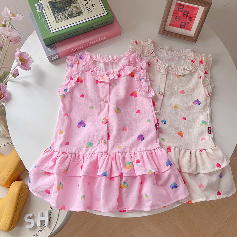 Girls' Summer Dress 2026 New Stylish Fashionable Baby Girl Heart Sleeveless Dress Children's Casual Top