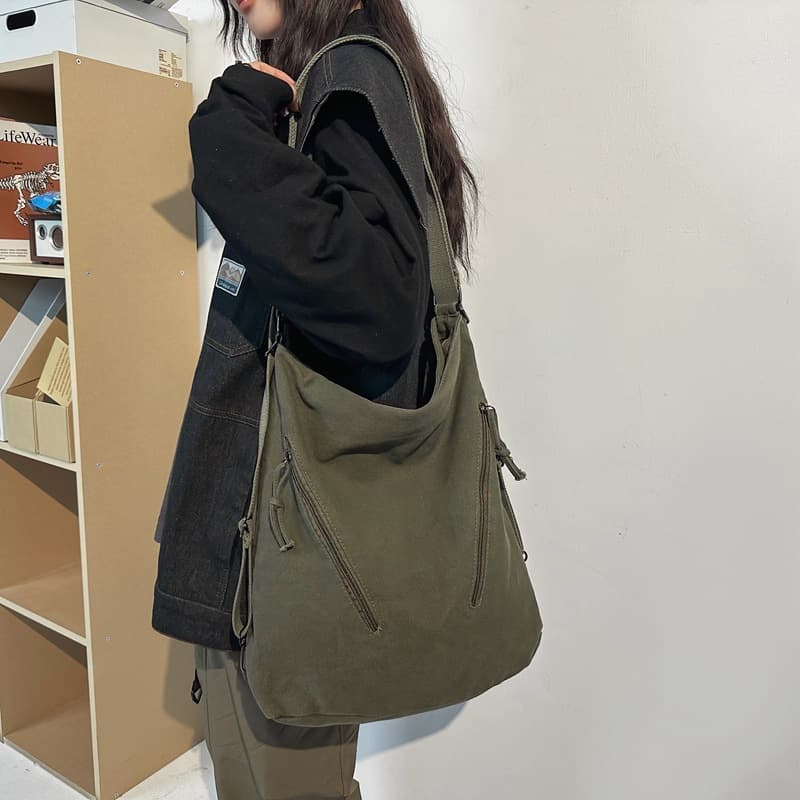 Dual-purpose shoulder bag large capacity retro canvas bag for women 2023 new college student backpack versatile tote bag
