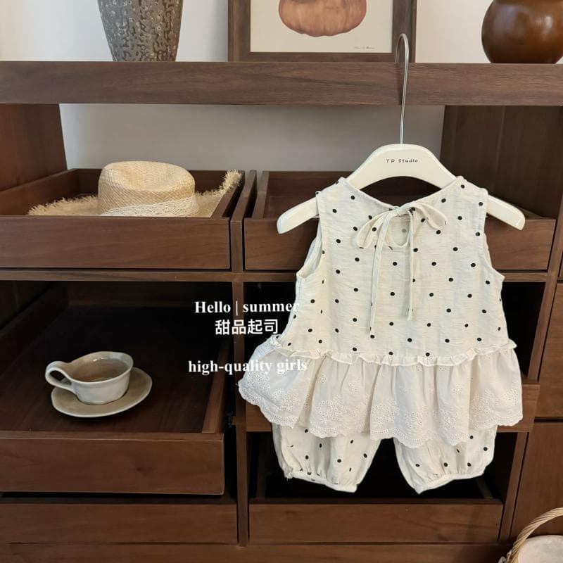 South France vacation baby girl Korean style sweet lace vest polka dot bloomers western style suit regular size in stock