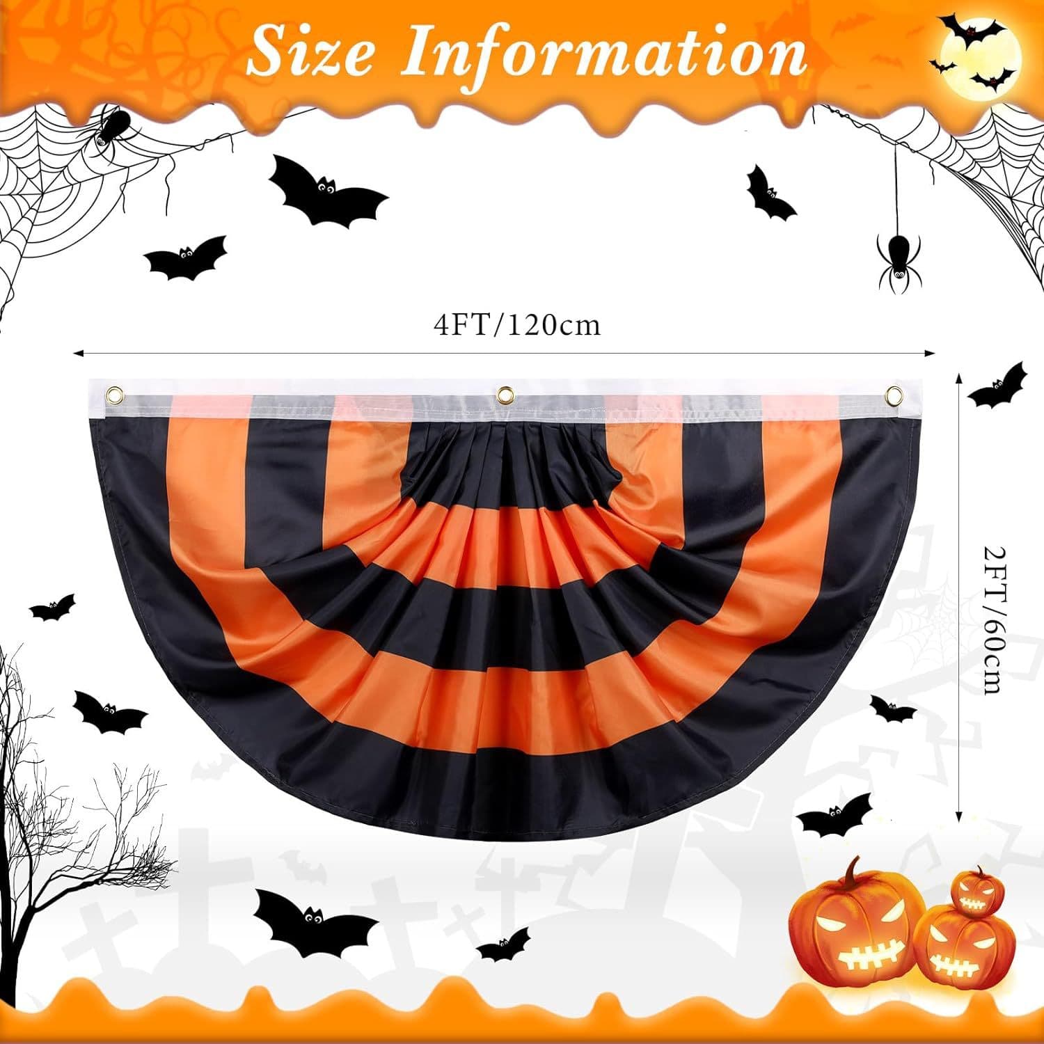 Halloween Fan Banner Festival Decoration for Outdoor Courtyard Railing Half-Circle Hanging Flag