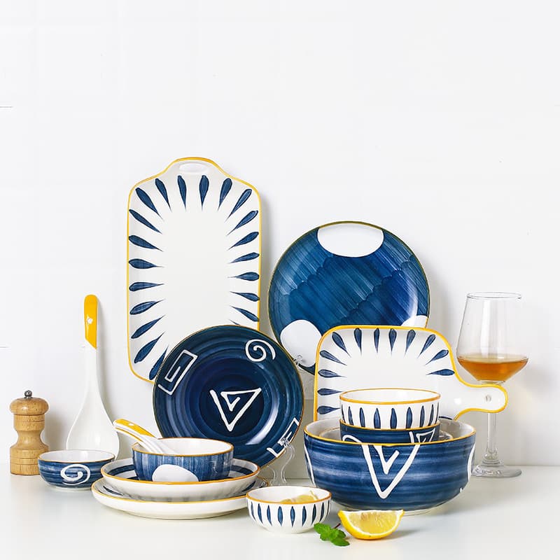 Tangyao Japanese Style Ceramic Bowl Plate Tableware Creative Hand-painted Home Bowl Plate Underglaze Color Bowl Plate Dish Set