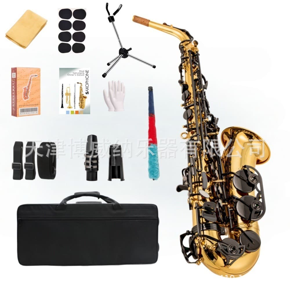 Cross-border Source Black Nickel Body Gold Keys Alto Saxophone in E-flat Alto Saxophone Instrument