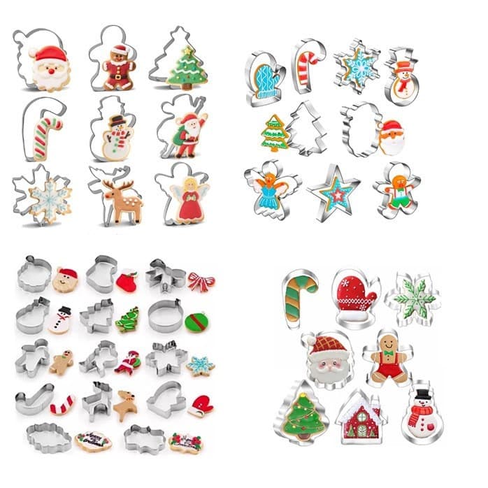 Christmas stainless steel cookie cutters, Christmas tree, gingerbread man, cane, snowflake DIY baking tools, cross-border e-commerce.