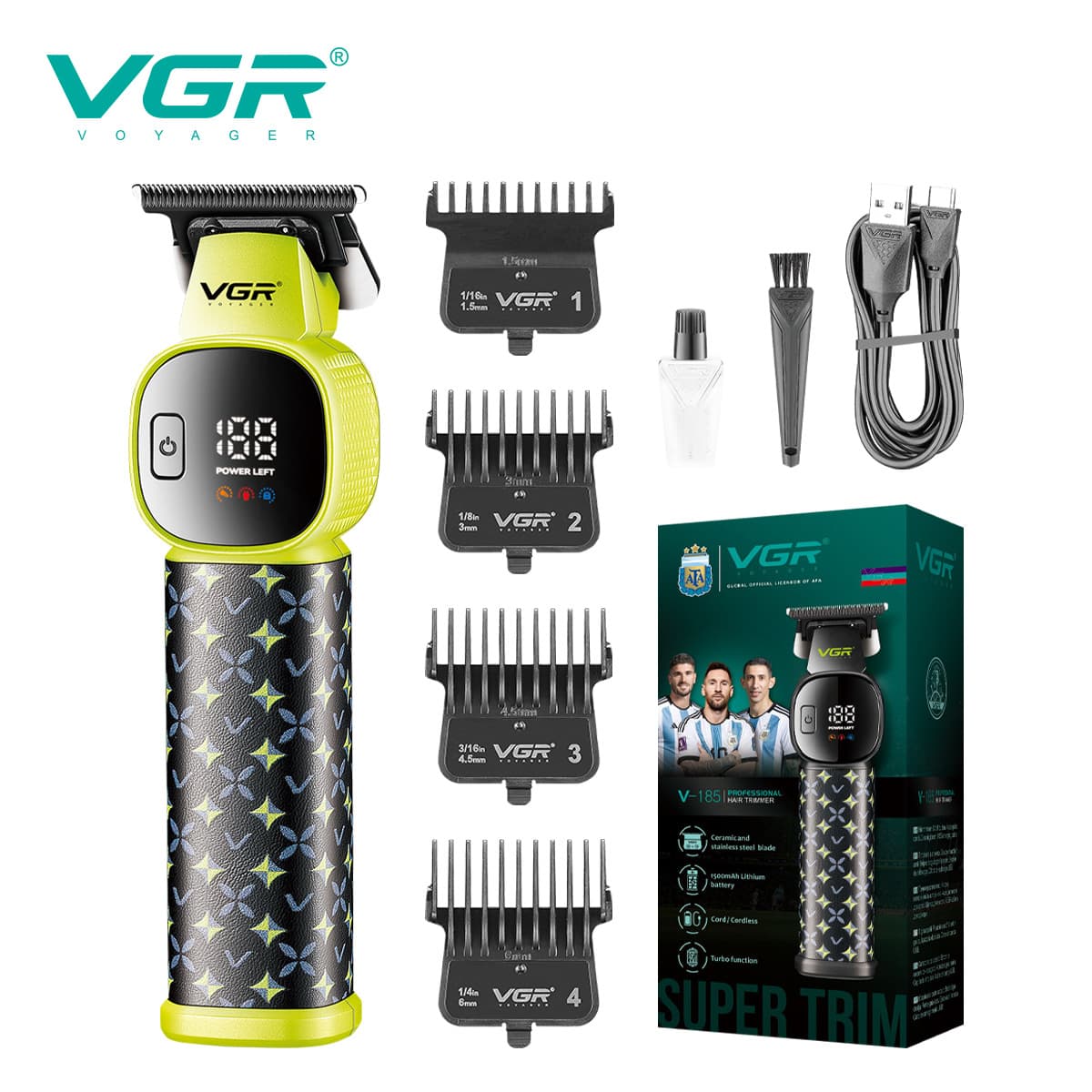 VGR185 New Cross-Border Electric Hair Clipper for Men, Digital Display, Carving, Oil Head, Rechargeable, Home Use Trimmer