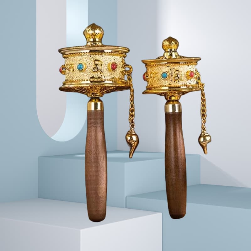 Hand-cranked prayer wheel base, Tibetan Buddhist temple inscription, mantra, copper prayer wheel handle, hand socket, Buddhist implement base