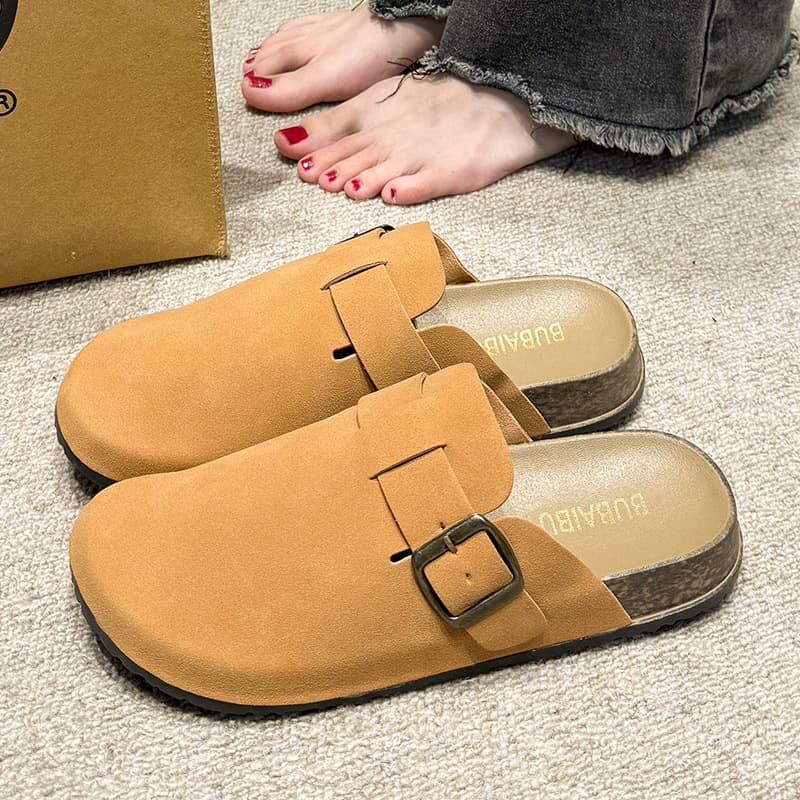 Birkenstock shoes for women spring and autumn new outer wear slip-on soft-soled toe-cap slippers thick-soled half-toe Birkenstock shoes for women