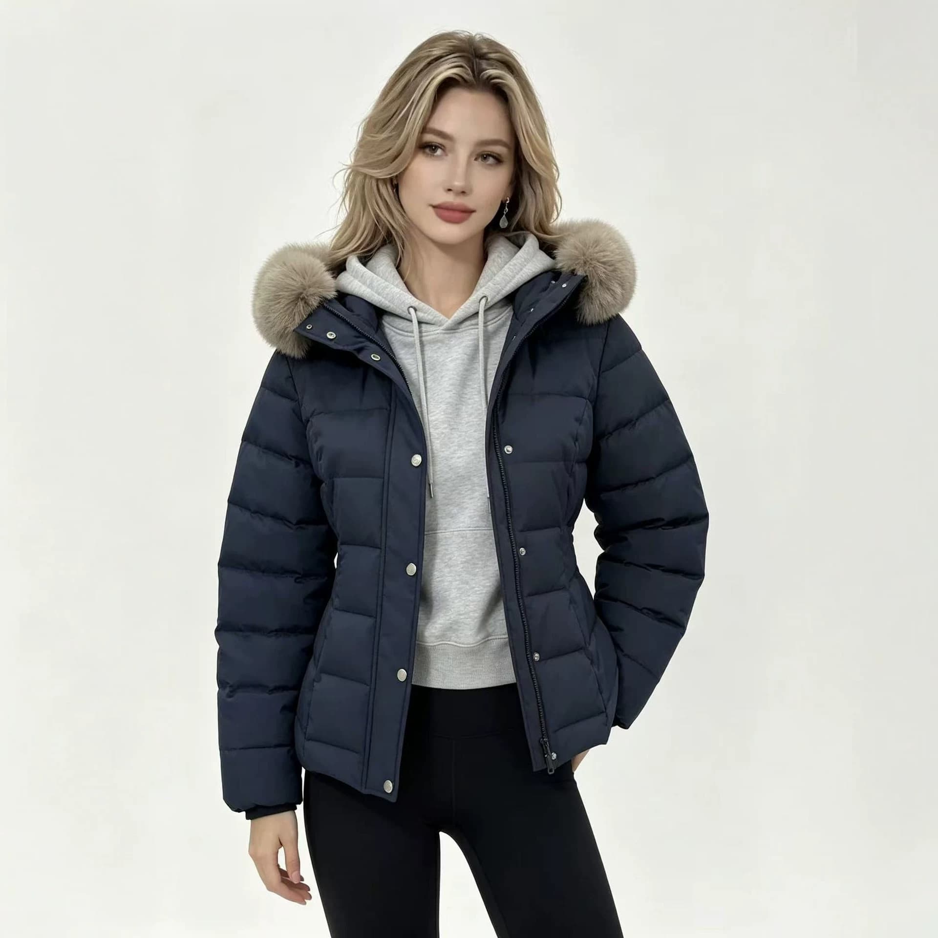 Korean style large fur collar cotton coat for women 2026 winter short waist slimming slim fit thickened warm jacket for small people