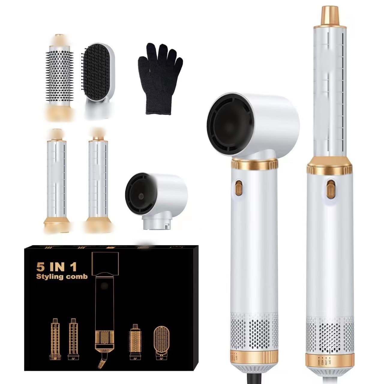 Cross-border Hot Selling 5-in-1 Curling Hair Dryer Styling Volumizing Blow Dry Brush Curling and Straightening 2-in-1