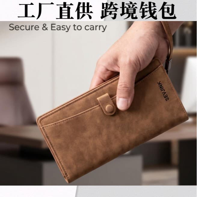 New Fashionable Zipper Wallet for Men, Casual Matte Texture Material, Cross-Border Wallet, Wear-Resistant