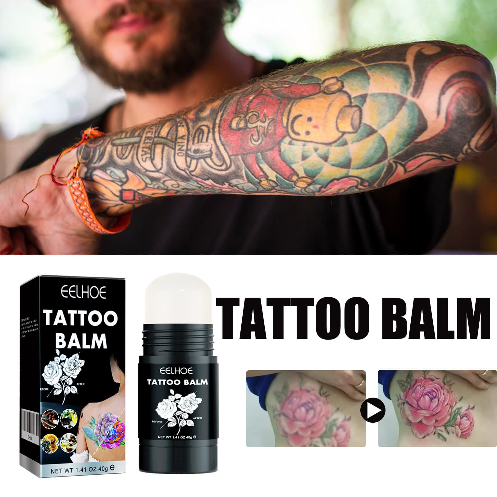EELHOE Tattoo Brightening Relief Balm - Moisturizing, Color-Enhancing Skin Stick for Eyebrow and Tattoo Repair