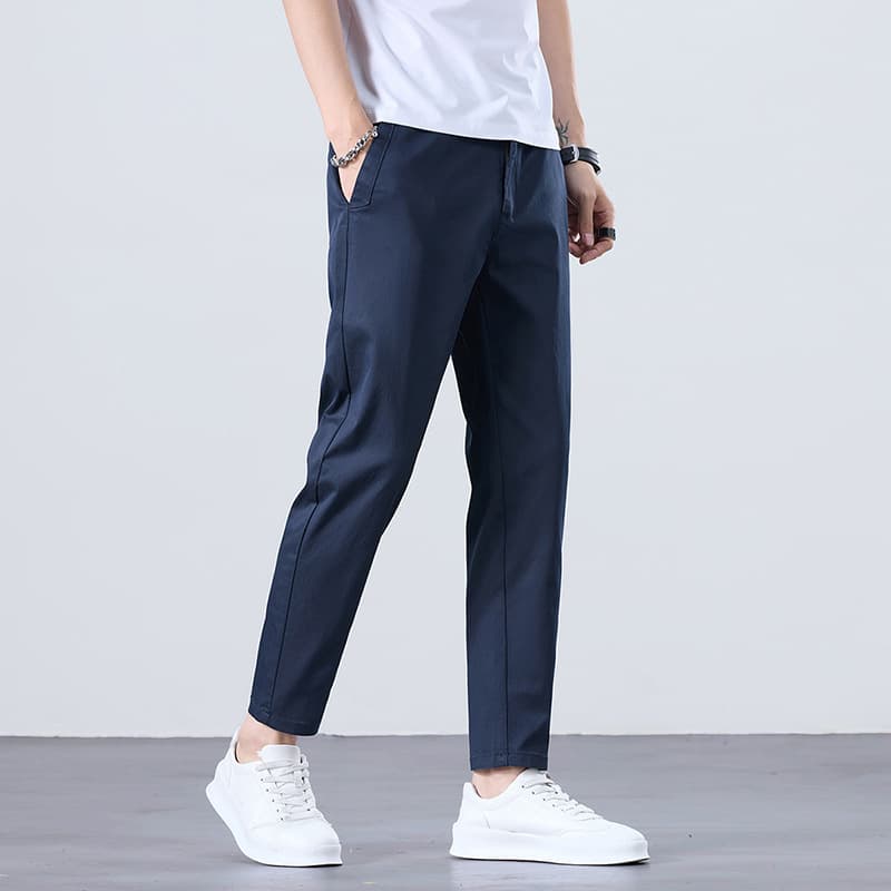 Summer Casual Pants Fashion New Stretch Straight 9/10 Length Trousers for Men Slim Fit Versatile Dress Pants