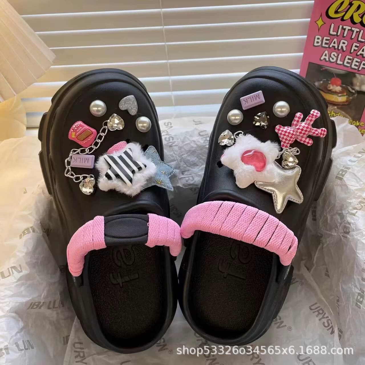 New Sweet Cute Cartoon DIY Star Chain Crystal Bear Croc Shoe Accessories Removable Shoe Charm Buckle Parts